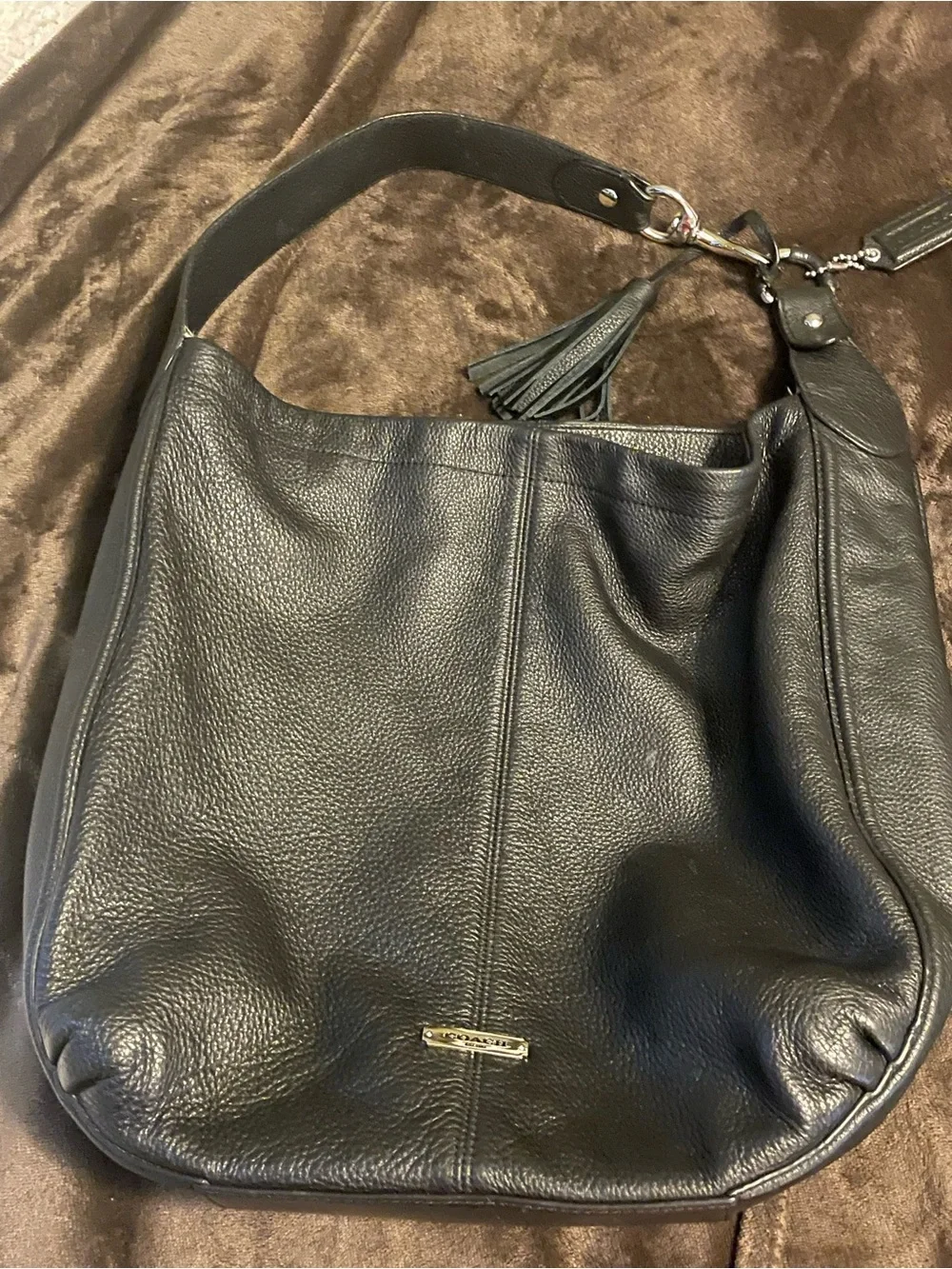 Coach Black Pebble Leather Shoulder Hobo with Tassel. In great condition!!!